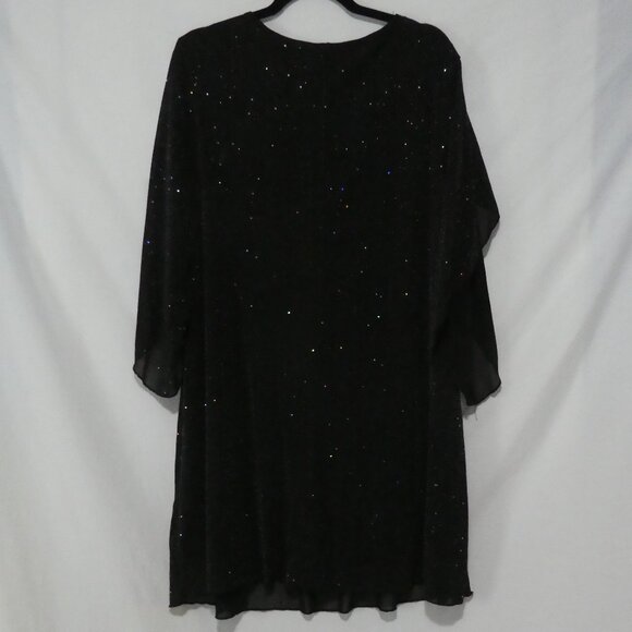 EARO | 1XL | Elegant Black Shimmer Knee Length Long Sleeve V-Neck Dress - Picture 2 of 16